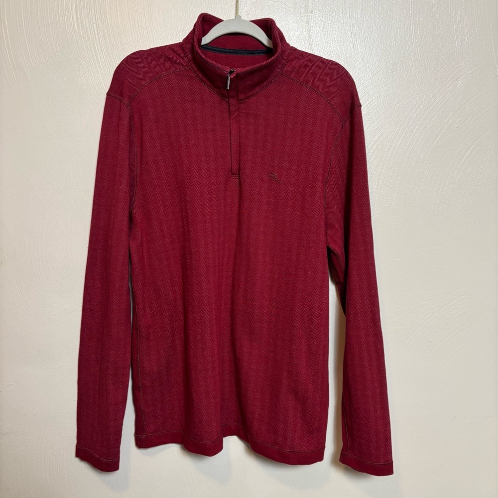 Tommy Bahama Mens Quarter Zip Pullover Sweatshirt Deep Red‎ Pattern Size Large